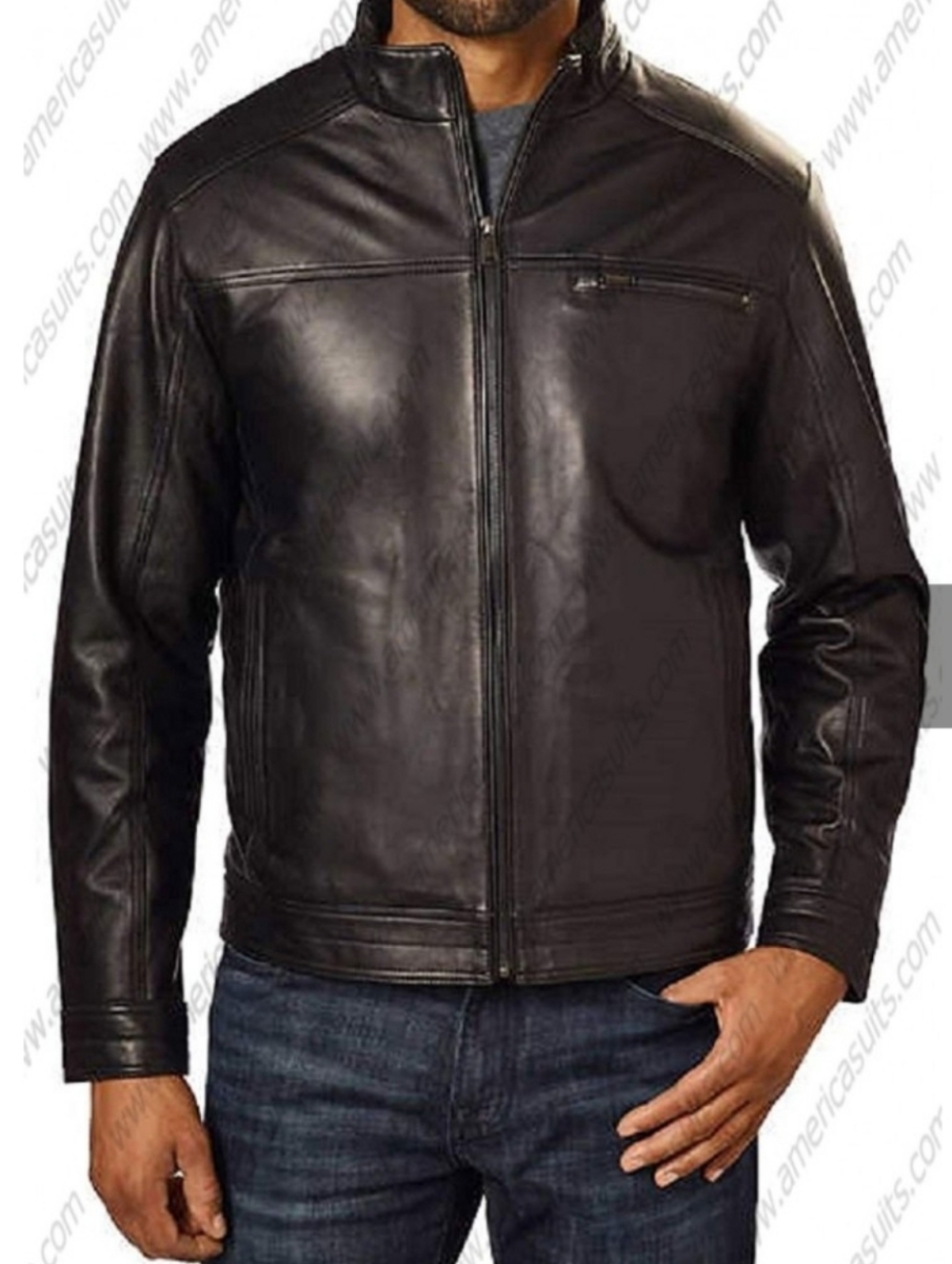 Men's Boston Harbor Black Lamb Leather Zip Front Jacket